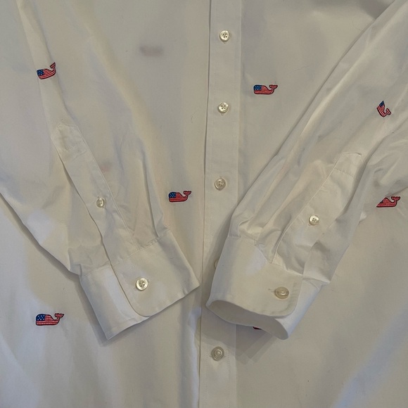 Vineyard Vines Men's Flag Whale Embroidered Slim Fit “Murray” Button Down Shirt - Picture 8 of 11